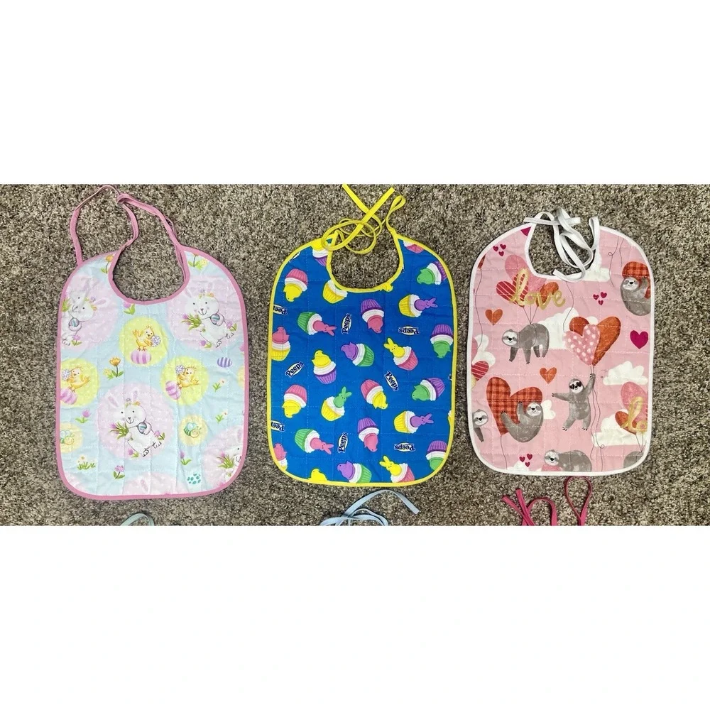 Lot Of 6 Quilted Handmade Bibs Girly Theme‎ Large Size 12